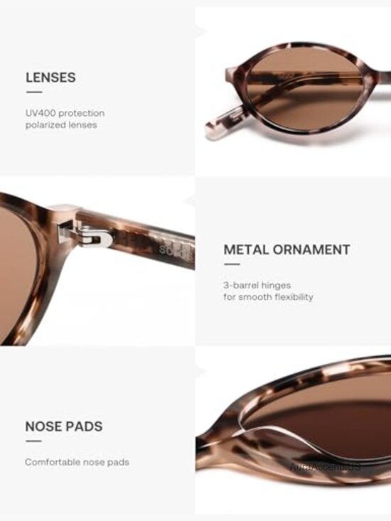 Acetate Polarized Oval Sunglasses Retro 90s Y2K Handmade Lightweight Narrow Fit main image 5